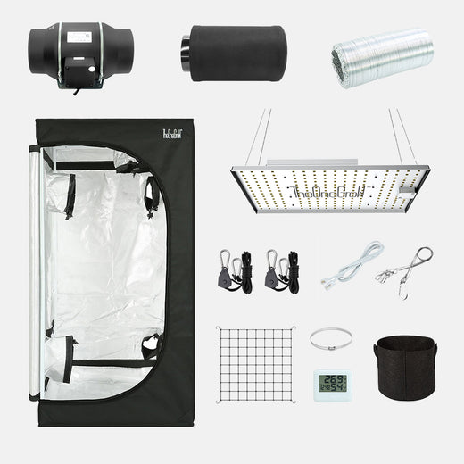 TheOneGrow 120W quantum board grow light and 90x90x180cm grow tent kit with 4-inch fan