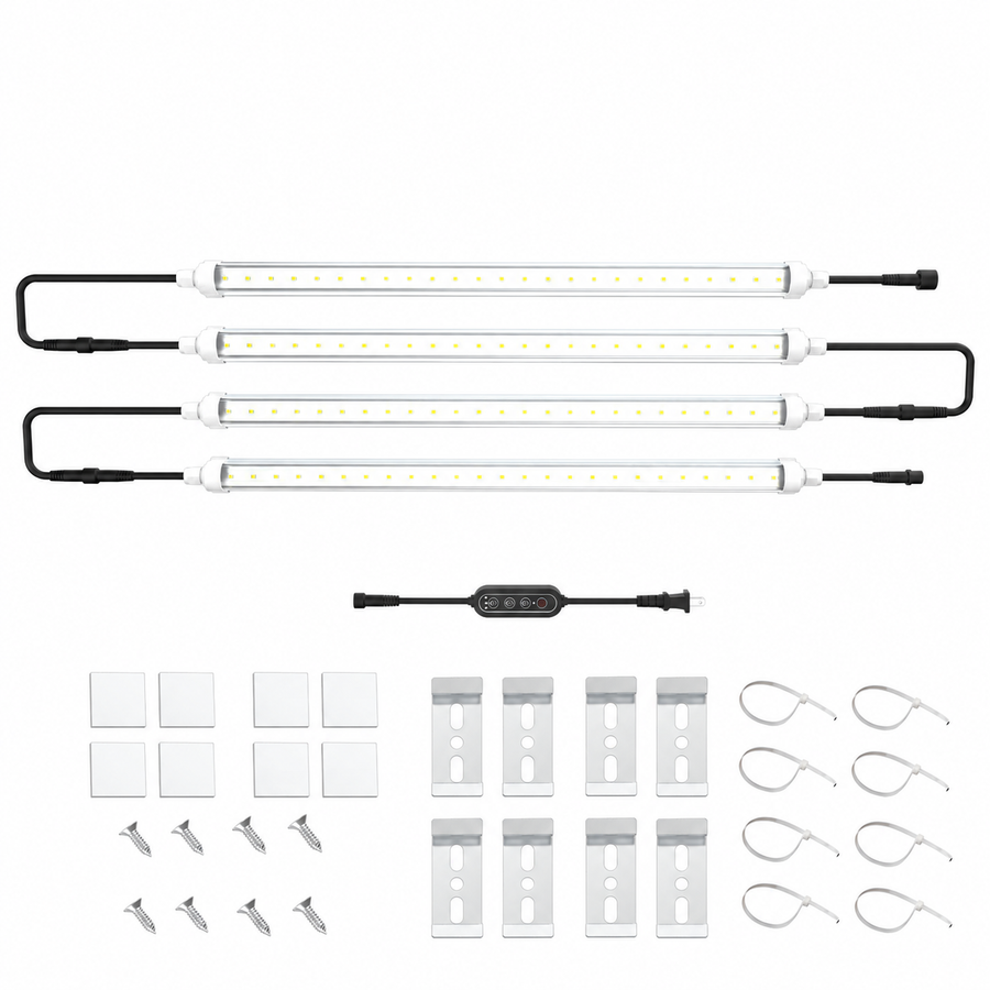 4 T8 LED tubes with controller and mounting accessories