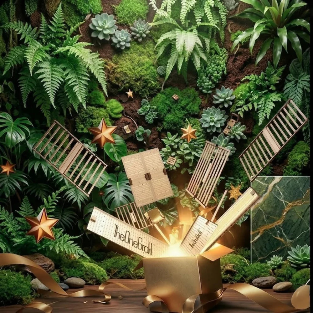 Indoor growing environment with plants and equipment