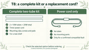 Complete two-tube T8 kit versus a confirmed replacement power-cord purchase