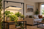 MA120 120W LED Grow Light over a living-room plant table beside a sofa