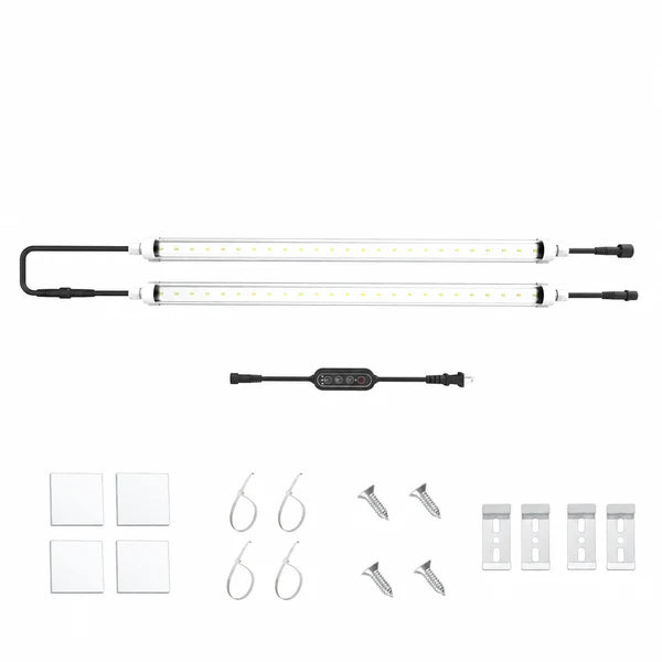 TheOneGrow two-tube T8 10W LED Grow Light kit with timer and mounting accessories