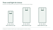 Three small tent packages distinguished by enclosure size and light designation
