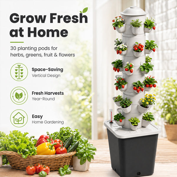 Vertical Hydroponic Tower System - 30-Site High-Efficiency Grow Tower
