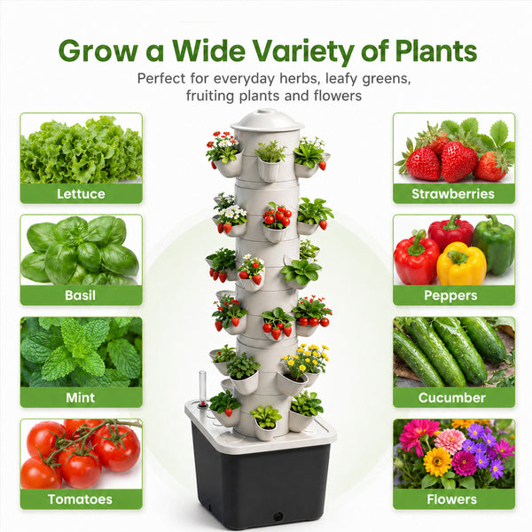 Vertical Hydroponic Tower System - 30-Site High-Efficiency Grow Tower