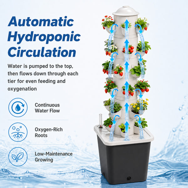 Vertical Hydroponic Tower System - 30-Site High-Efficiency Grow Tower