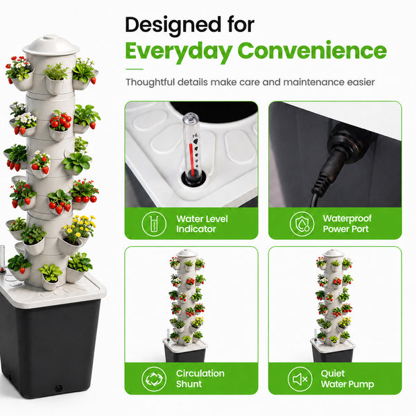 Vertical Hydroponic Tower System - 30-Site High-Efficiency Grow Tower