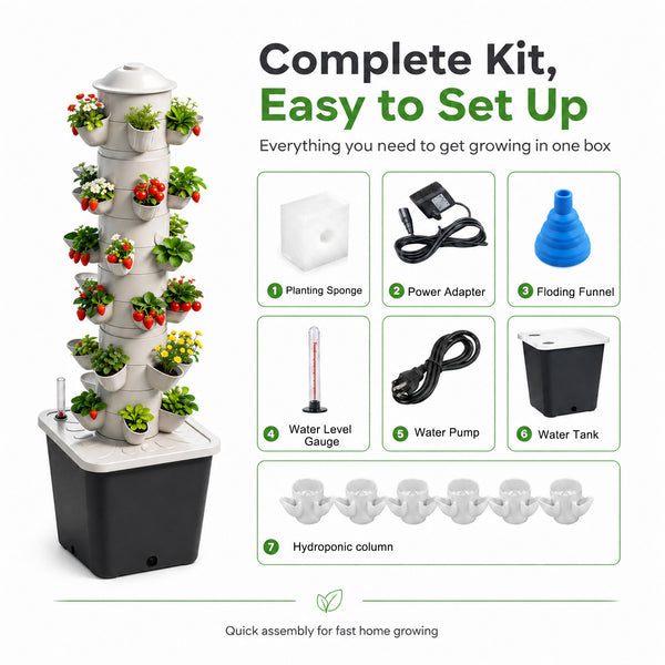 Vertical Hydroponic Tower System - 30-Site High-Efficiency Grow Tower