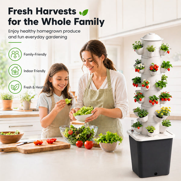 Vertical Hydroponic Tower System - 30-Site High-Efficiency Grow Tower