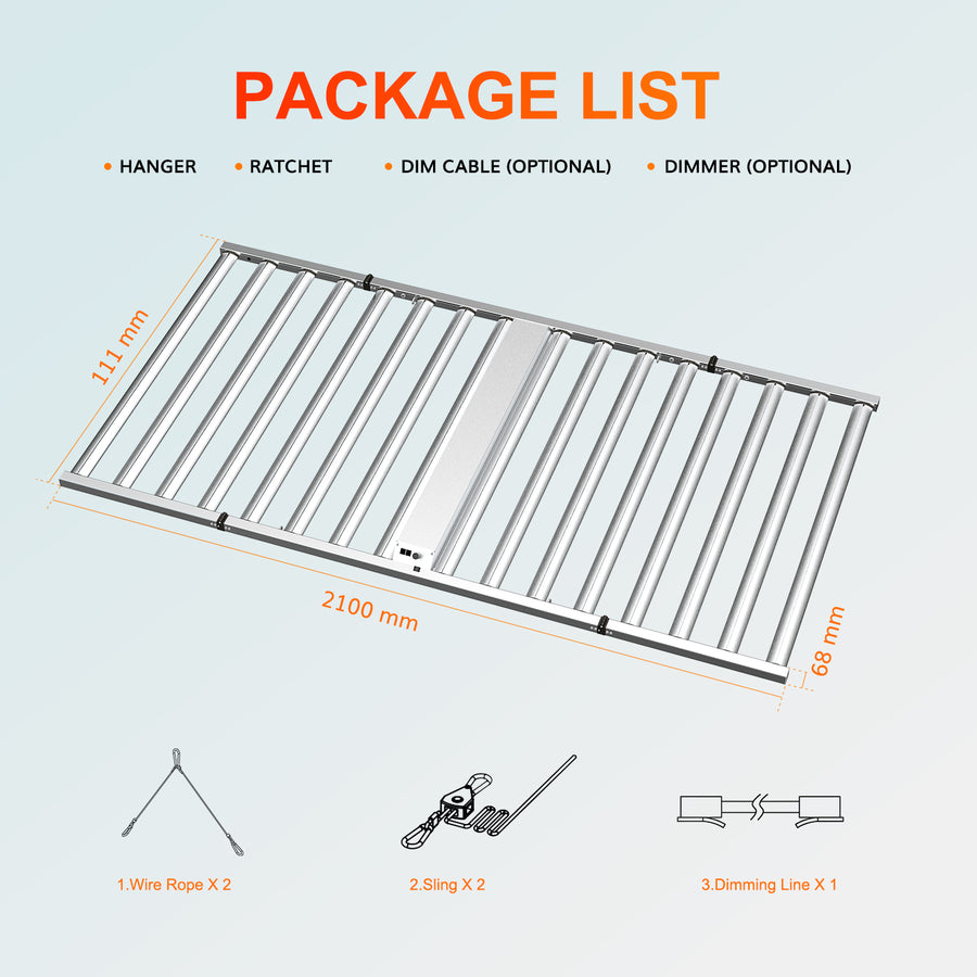 OC1600 grow light and supplied accessories
