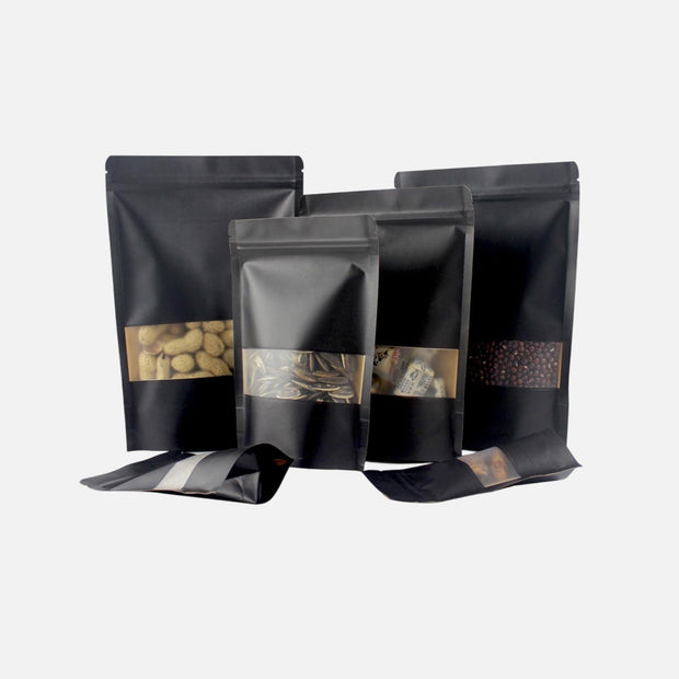 TheOneGrow black storage bags with clear window for cannabis seeds nuts and snacks
