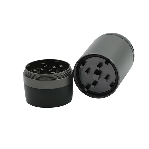 Detachable herb grinder chamber showing inner teeth and threaded black body for easy cleaning