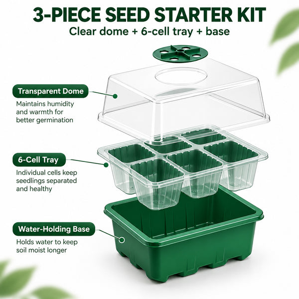 Seed Starter Tray Greenhouse Germination Kit 6 Cells per Seedling Trays