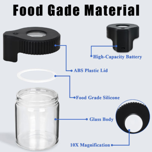 LED Glass Storage Jars with Magnifying Glass-TheOneGrow