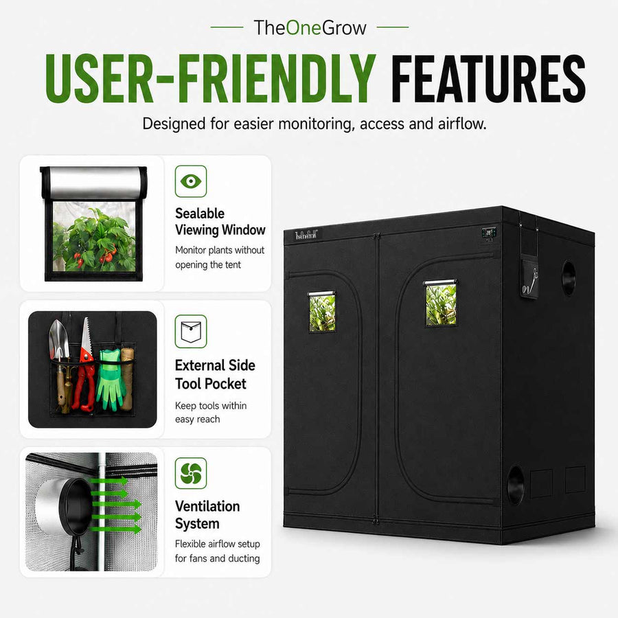 Grow tent fabric and functional design details