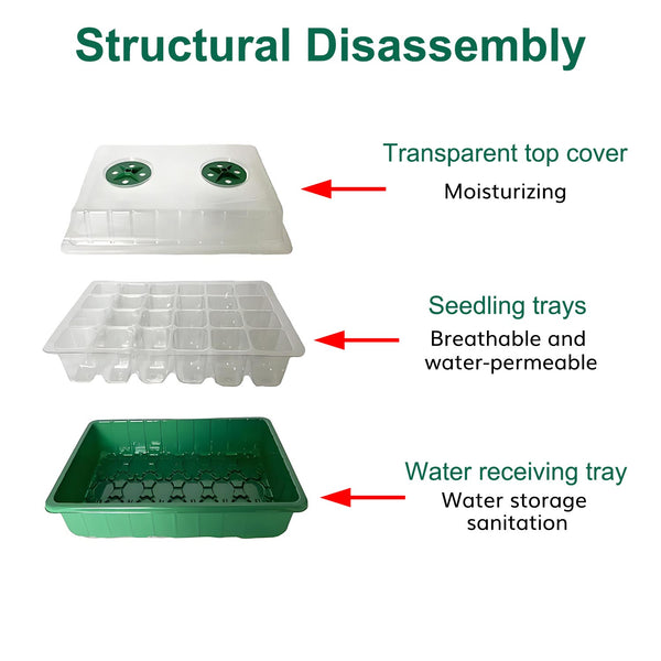 Seed Starter Tray Greenhouse Germination Kit 24 Cells per Seedling Trays