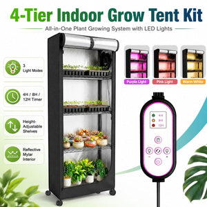 5-tier plant shelf with grow lights and cover for seedlings, herbs and small indoor plants