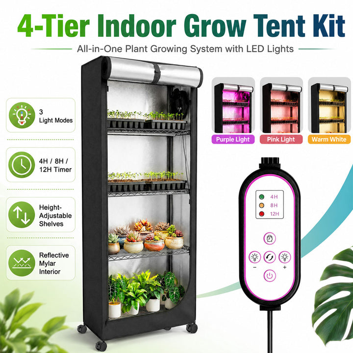 5-tier plant shelf with grow lights and cover for seedlings, herbs and small indoor plants