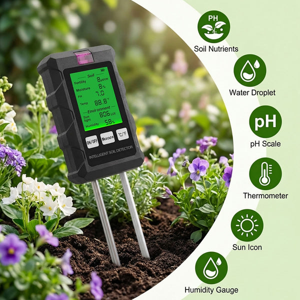 6-in-1 Multifunctional Soil Tester---Fertility/Moisture/Temperature/PH/Sunlight Intensity/Ambient Humidity