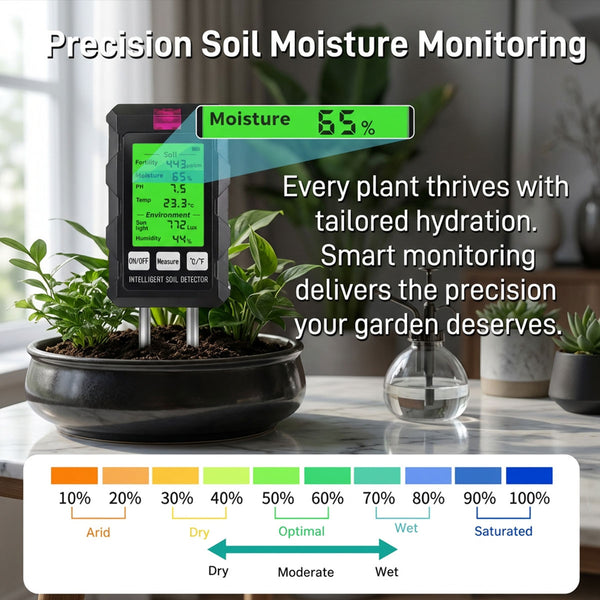 6-in-1 Multifunctional Soil Tester---Fertility/Moisture/Temperature/PH/Sunlight Intensity/Ambient Humidity