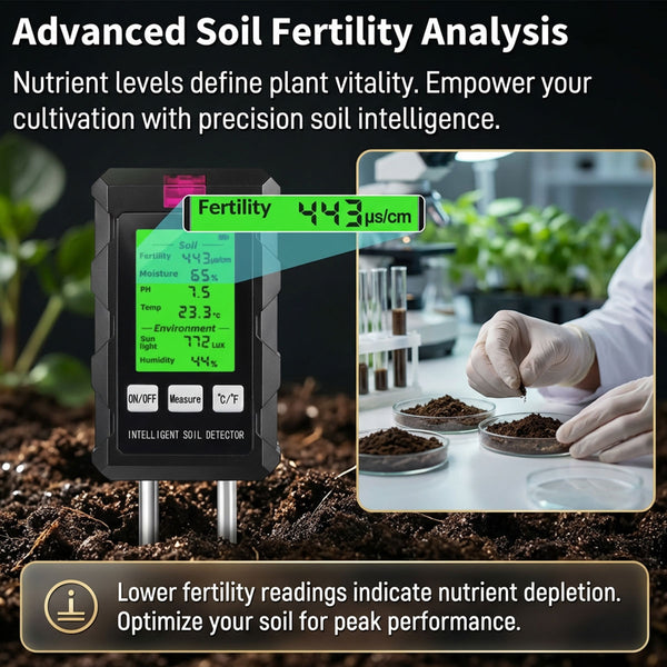 6-in-1 Multifunctional Soil Tester---Fertility/Moisture/Temperature/PH/Sunlight Intensity/Ambient Humidity