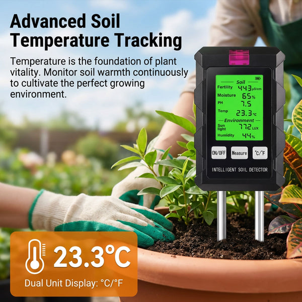 6-in-1 Multifunctional Soil Tester---Fertility/Moisture/Temperature/PH/Sunlight Intensity/Ambient Humidity