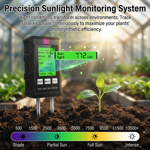 6-in-1 Multifunctional Soil Tester---Fertility/Moisture/Temperature/PH/Sunlight Intensity/Ambient Humidity