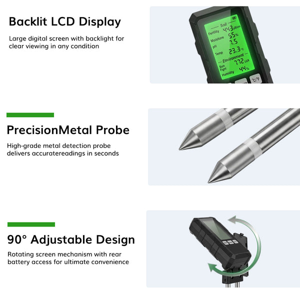 6-in-1 Multifunctional Soil Tester---Fertility/Moisture/Temperature/PH/Sunlight Intensity/Ambient Humidity