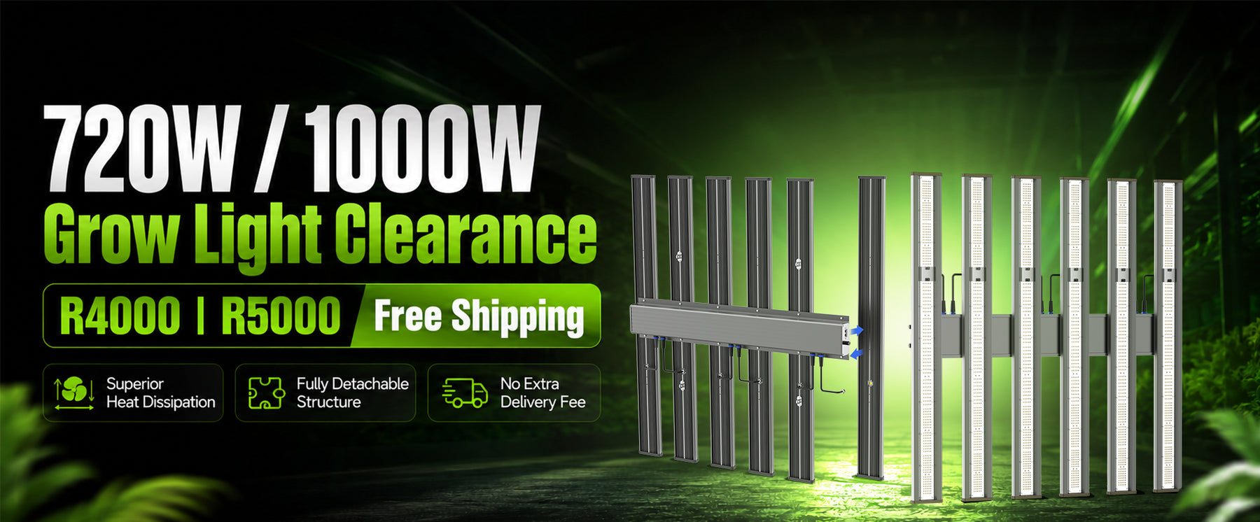 TheOneGrow R4000 and R5000 grow lights clearance banner with free shipping in South Africa