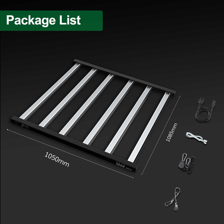 OC720 grow light and supplied accessories