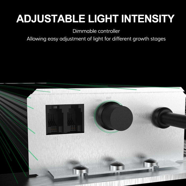 0-10V dimmable grow light controller with RJ ports and knob for adjustable light intensity