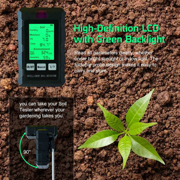 6-in-1 Multifunctional Soil Tester---Fertility/Moisture/Temperature/PH/Sunlight Intensity/Ambient Humidity