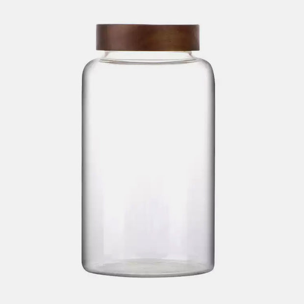TheOneGrow weed storage glass jar with wooden lid and clear borosilicate body for herb storage