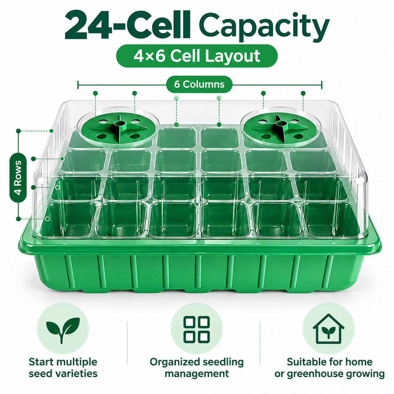 Seed Starter Tray Greenhouse Germination Kit 24 Cells per Seedling Trays