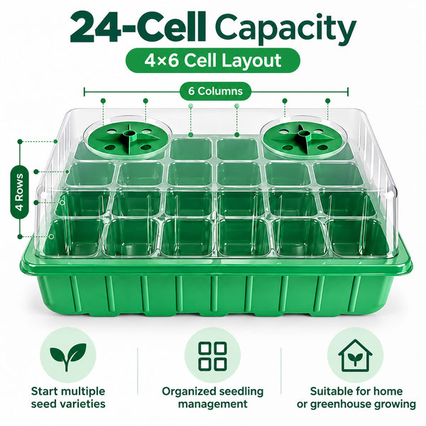 Seed Starter Tray Greenhouse Germination Kit 24 Cells per Seedling Trays