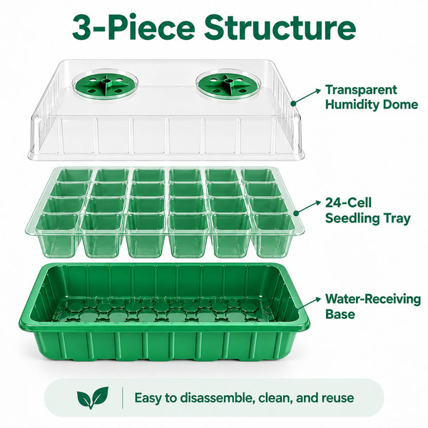 Seed Starter Tray Greenhouse Germination Kit 24 Cells per Seedling Trays