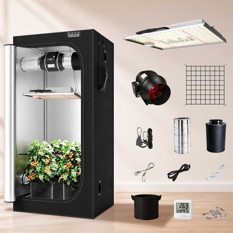 Grow tent kit with the included lighting and accessories